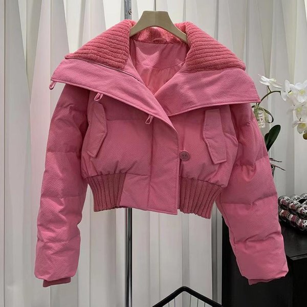 Nueva Chaqueta De PlumóN Para Mujer, Corta De Invierno, VersióN Coreana Para Personas PequeñAs, Chaqueta Casual De AlgodóN, Chaqueta De AlgodóN Suelta Engrosada S Color Rosa-image