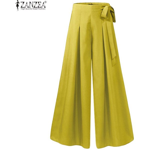 Zanzea S-5XL Damskie Sznurowane Spodnie Z Szerokimi Nogawkami Casual LuźNe Spodnie Z Elastyczną Talią L-image