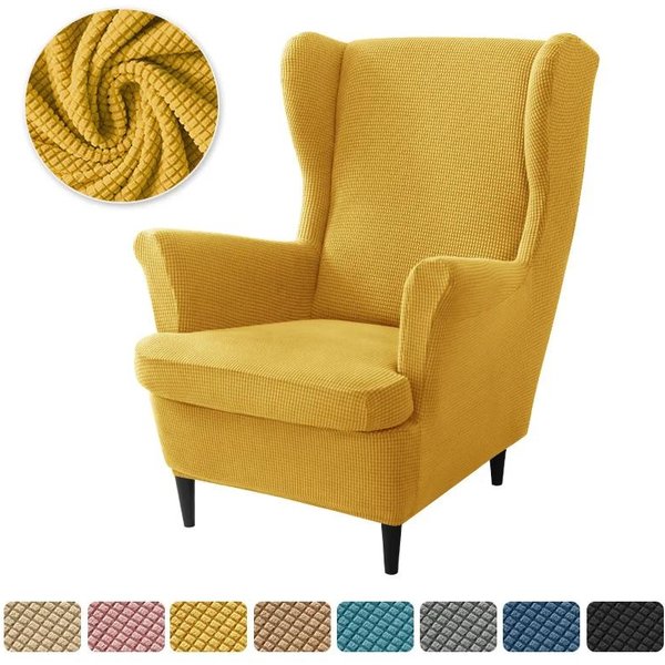 Funda EláStica De Forro Polar Para Silla De Orejas, Fundas EláSticas Individuales Para Sillas Wingback Con Funda Para CojíN De Asiento, Fundas Deslizantes Para SillóN Relax-image