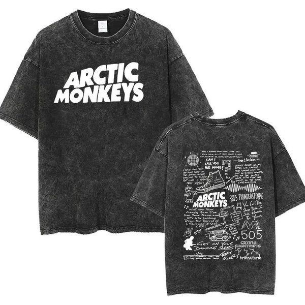 Camiseta GráFica De ÁLbum De MúSica Retro Rock Arctic Monkeys Para Hombre, Lavado Vintage, Oversized, Manga Corta, Ropa De Calle 2XL Black-image