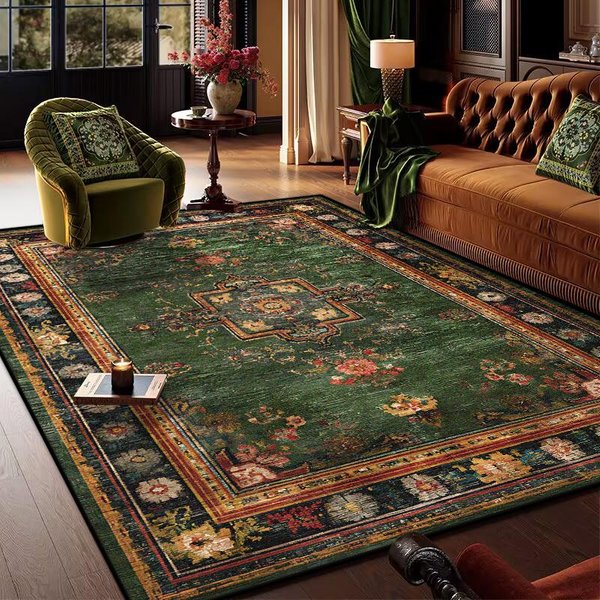Alfombra Retro Bohemia Persa Verde Para Sala De Estar CóModa Suave Antideslizante Alfombras Para Dormitorio CláSica Felpudo De Entrada Lavable 80*160Cm-image