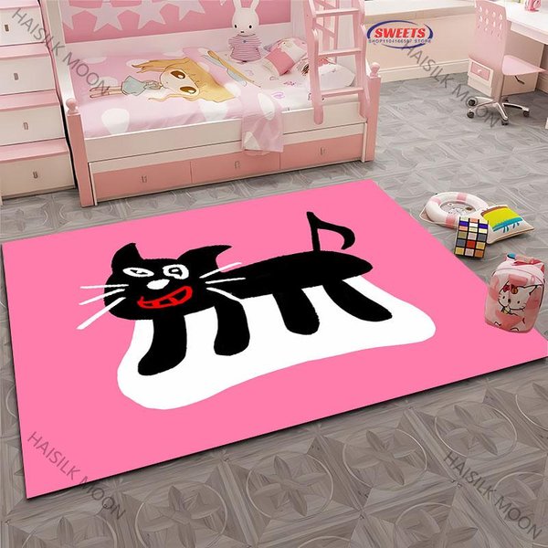 Sztuka W Stylu Abstrakcyjnym 3D Uroczy Kot Nadruk Dywan Salon Sypialnia Sofa DużY Obszar Dekoracyjna Mata Dzieci Zabawa MięKkie AntypośLizgowe Dywany Prezent 40X60Cm (16X24In) Black-image
