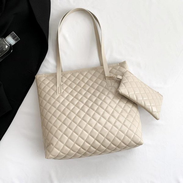 Bolso De Diamantes De Gran Capacidad Para Mujer Nuevo Bolso Tote Casual Simple Bolso De Hombro Casual Estilo Coreano Moderno-image