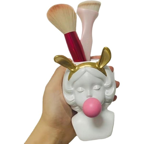 Florero De Escritorio Resina Brocha De Maquillaje PortaláPices Estatua Decorativa Soporte Organizador Para HabitacióN Sopla Burbujas Brown-image
