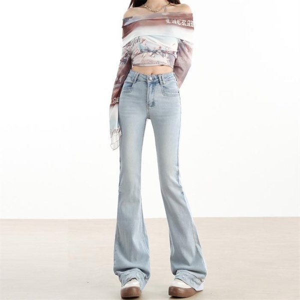 Jeans Para Mujer Primavera Alta Elasticidad Pantalones De Campana Para Mujer Primavera Y OtoñO Ajustados Pantalones De Herradura Para Mujer Primavera M White-image