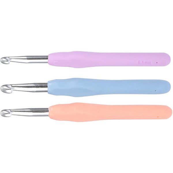 Juego De 3 Ganchillos De Aluminio Agujas De Tejer Lisas Con Mango Suave De TPR Pink-image