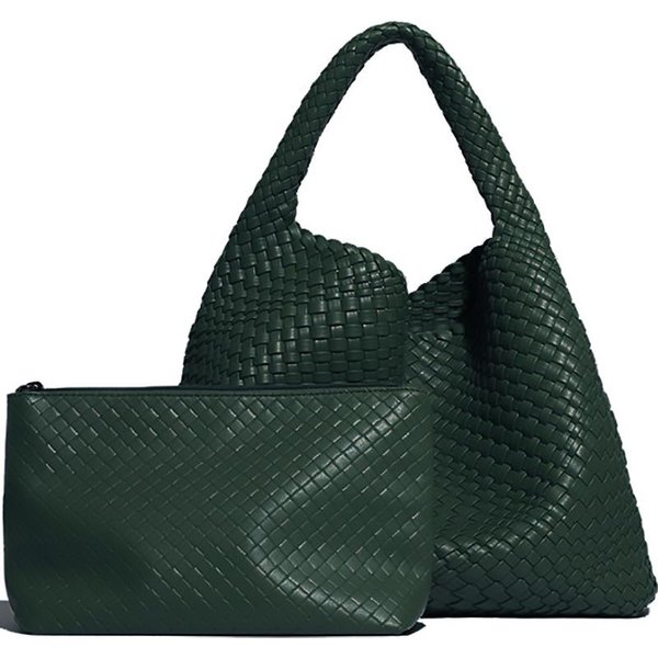 Bolso Tote Tejido Para Mujer Bolso De Mano Grande Tejido Bolso De Hombro De Cuero Suave Bolso De Compras Para El Trabajo Bolso Tote De Verano Para Playa Y Viaje Con Cartera Black-image