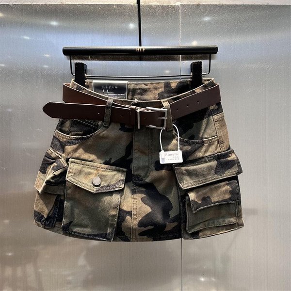 Damska Jeansowa SpóDnica Cargo Z Wysokim Stanem A-Line Wiele Kieszeni Mini SpóDnica Casualowa Streetwear Odzież Robocza Jeansowa SpóDnica M Gray-image