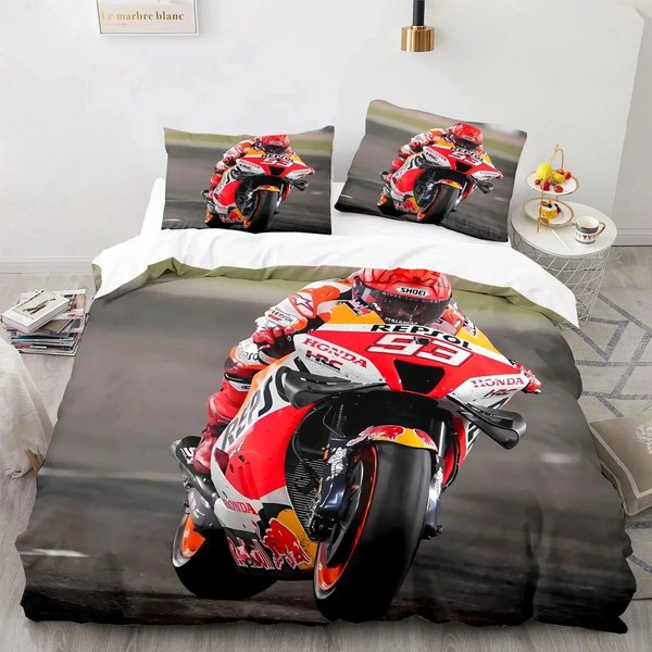 Juego De Cama Con Estampado 3D De Marc MáRquez 93, Funda De EdredóN, Funda De Almohada, EdredóN TamañO King Y Queen, Ropa De Cama Para NiñOs Y Adultos 70X133Cm 2Pcs-image