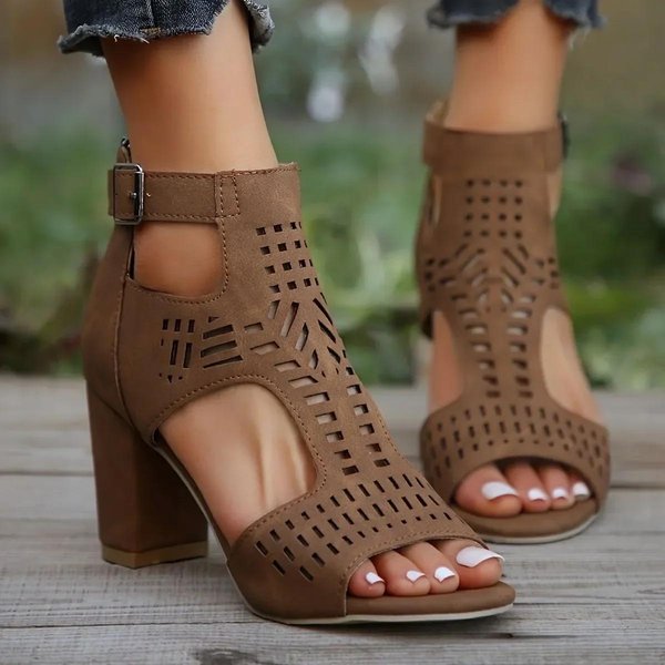 Damskie Buty Moda Zakryty Obcas Damskie SandałY Nowe Klamra Paska Biuro I Kariera Lato DużY Rozmiar Odkryte Palce SandałY Na Obcasie 37 Jasny Kolor BrąZowy-image