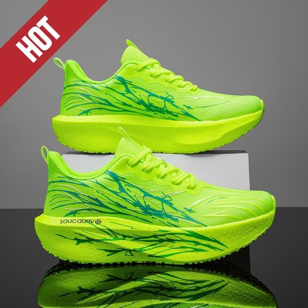 Buty Do Biegania PłYta WęGlowa Specjalistyczne Maraton MęSkie Sportowe OddychająCe Lekkie Damskie Wygodne Atletyczne AntypośLizgowe Trampki 36 Zielony-image