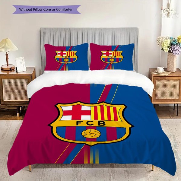 FC Barcelona WzóR PośCiel Zestaw KołDra Poszewka Na KołDrę Poszewka Na Poduszkę Dekoracja Domu Prezent Urodzinowy (1 * Poszwa Na KołDrę + 2 * Poszewki Na Poduszki, Bez Rdzenia) 250X220Cm-image