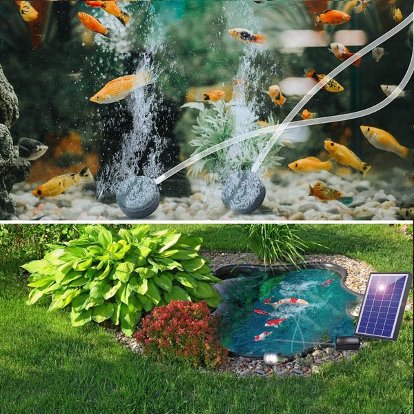 6W Solarna Pompa Tlenowa Natleniacz Do Akwarium Aerator Tlenu Pompa Powietrza Aerator WęDkarski Z Rurką 2 Kamienie NapowietrzająCe Czarny-image