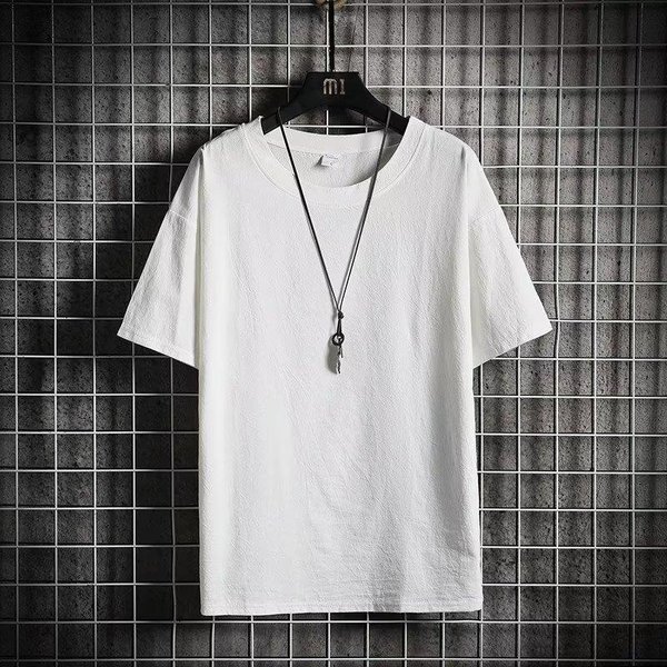 Lniany T-Shirt Z KróTkim RęKawem MęSki Letni LuźNy BawełNiany I Lniany Z PółRęKawem Jednokolorowy T-Shirt S BiałY-image