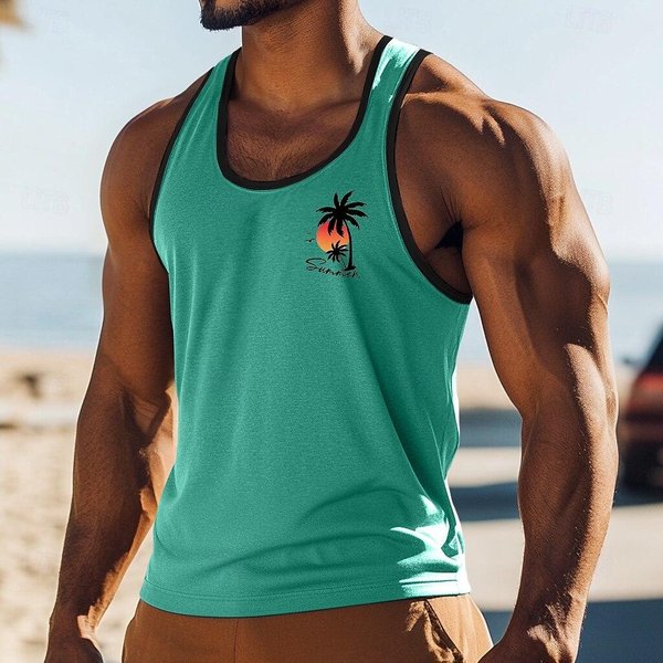 Camiseta Sin Mangas Chaleco Camiseta Sin Mangas Camisa Sin Mangas Camisa Para MúSculos Sin Mangas Cuello Redondo Verano Palmera Deportiva S-image