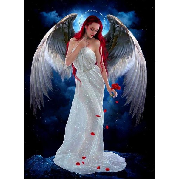 5D DIY Diament Malarstwo PełNe OkrąGłE WiertłO Cartoon Angel Rhinestone Haft Cross Stitch 20X30CM Gray-image