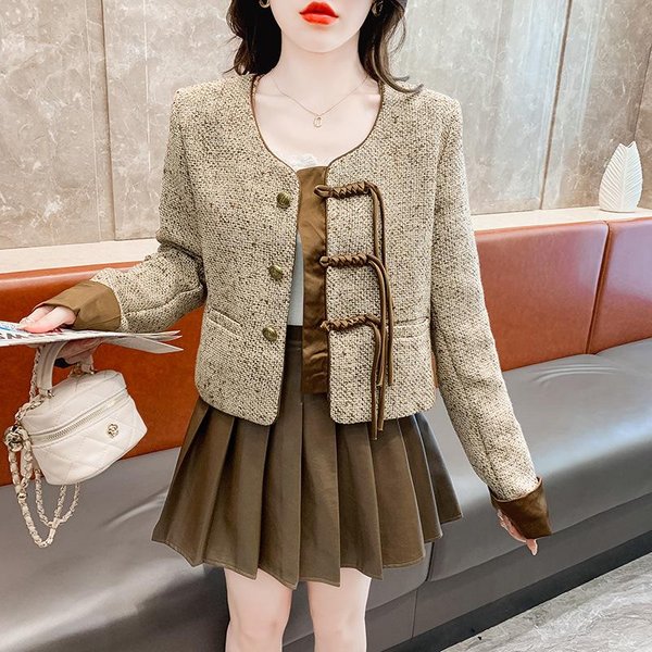 Chaqueta Corta De Fragancia PequeñA De Estilo Chino Nuevo Para Mujer En OtoñO E Invierno Nuevo Estilo Estilo Chino Retro Abotonada Top PequeñO De Manga Larga 2XL-image