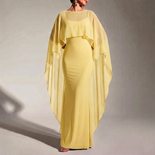 Capa Poncho De Gasa Extendido Ligero Transparente Cubre Vestido Para Mujer Ropa Formal De Noche L Amarillo-image