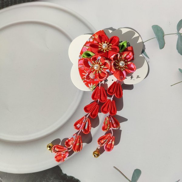 1PC Horquilla Estilo JaponéS Flor Borla Pinzas Para El Cabello Accesorios Para El Cabello De Kimono Para Mujeres Horquilla Tocado Pasadores Horquillas Rojo-image
