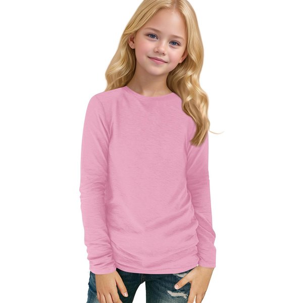 Camiseta De Manga Larga Con Cuello Redondo Para NiñOs, Color Liso, Para Uso Diario E Informal 150-image