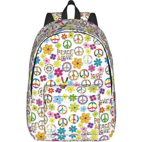 Mochila Con PatróN Floral De Paz Y Amor Para Hombres Mujeres Estudiante Genial Senderismo Viaje Mochila De DíA Bolso De Hombro Para PortáTil Al Aire Libre M-image