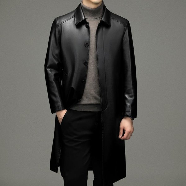 Abrigo Largo De Cuero Para Hombre, Estilo Gabardina, De Longitud Media, Para OtoñO E Invierno. Abrigo Largo De Cuero Con Solapa, Estilo Casual De Negocios Para Hombre. Xxxl Negro-image