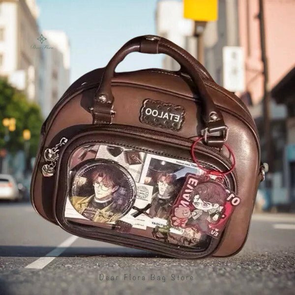 Nowy Uroczy Plecak Ita Torba Na Ramię Z Wystawy KomiksóW DziewczęCy Styl Lolita Przezroczysta Torba Na Ramię Cosplay WyśWietlacz Na Odznaki DIY Torebki 26X20X8Cm Black-image