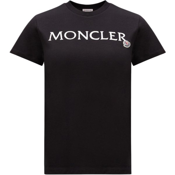 Camiseta Negra De Manga Corta Con Cuello Redondo Y Logo Bordado Moncler Para Mujer Tops J2-093-8C00011-89AIJ-999 L Black-image