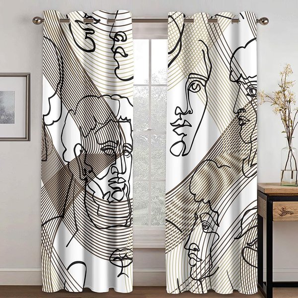 Abstrakcyjna Sztuka Prosta Twarz Elegancka Nowoczesna Moda Darmowa WysyłKa 2 Sztuki Cienka ZasłOna Okienna Do Salonu Sypialnia WystróJ 100W160H(Cm)40X63In&Grommet Top-image
