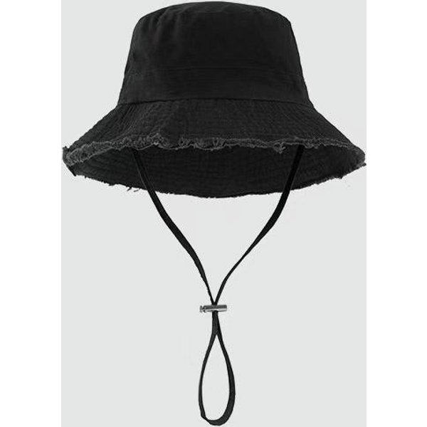 Solidny Jeansowy Kapelusz Bucket Hat Dla Kobiet Regulowany Sznurek PostrzęPiona KrawęDź Kapelusz Rybacki Letni Outdoor SkłAdany Kapelusz Ochrona Przed SłOńCem (As The Picture,56-58Cm) Black-image