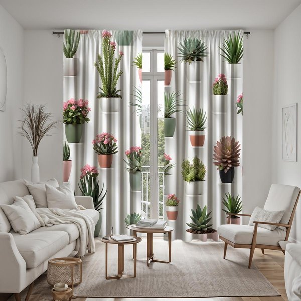2 Piezas HD Maceta De Interior Maceta Planta Verde Cortina Decorativa Verde Cortina Estampada Digitalmente DecoracióN Estilo DecoracióN Hogar Sala De Estar R W52H63Inchw132H160Cm-image