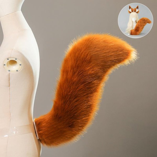 Orejas De Zorro Peludas Cola Anime Peluche Orejas De Gato Perro Diadema Cola De Animal Rosa Peluda Orejas Cola Cosplay Juego Rol-image