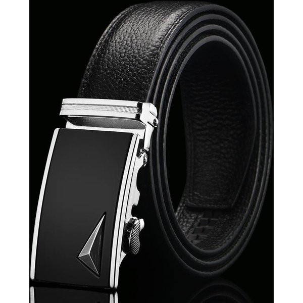 Pasek Ze SkóRy BydlęCej Z Otwartą KrawęDzią MęSki Prawdziwa SkóRa BydlęCa Pasek Biznesowy I Codzienny Z Automatyczną Klamrą 110-130CM Black-image