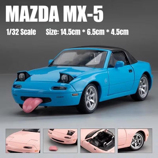 1/32 Mazda Mx-5 Miniatura Metalowa Miata Roadster Model Samochodu Zabawka DźWięK I ŚWiatłO Drzwi Otwierane Kolekcja Prezent Dla Dzieci ChłOpiec Dziecko-image