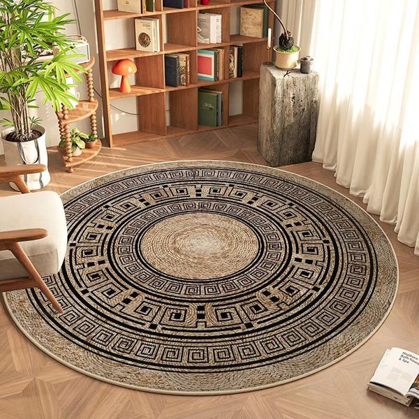 Boho Vintage OkrąGłY Dywan Geometryczny Tkany WzóR Mata PodłOgowa Codzienny WystróJ Domu AntypośLizgowy Dywanik Do Salonu Sypialni Gabinetu 80X80Cm-image