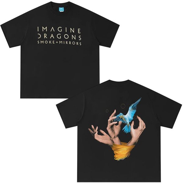 Imagine Dragons Koszulka Z Logo ZespołU Loom World Tour MęSka Damska Odzież Rock Punk Gotycka Koszulka BawełNiana LuźNa Koszulki 2XL Gray-image