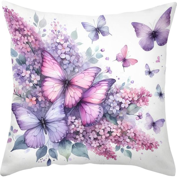 1 Szt. - PłAski Druk 2D WzóR Lawenda I Motyl Dekoracyjne Poduszki Dekoracyjne Poszewka Poliestrowa, Pokrowiec Na Poduszkę Do Sofy 60X60Cm-image