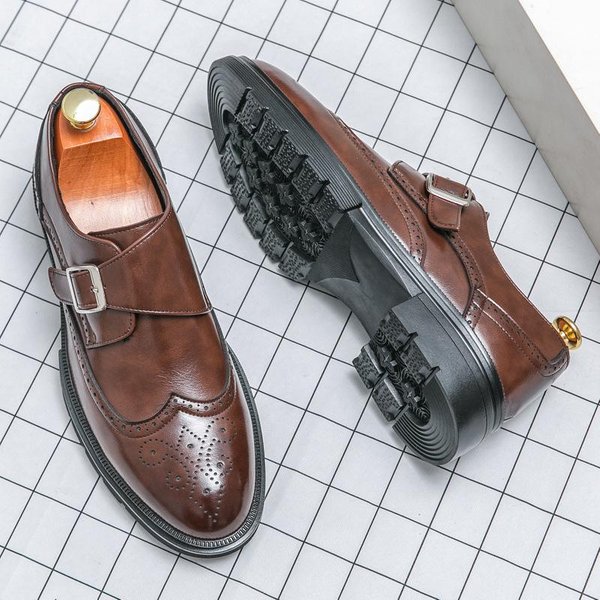 Codzienne SkóRzane Buty MęSkie Brytyjskie Szpiczaste Formalne Biznesowe Buty SkóRzane Do Pracy Fryzjer Wersja KoreańSka PodwyżSzająCe MęSkie Buty 42 Gray-image
