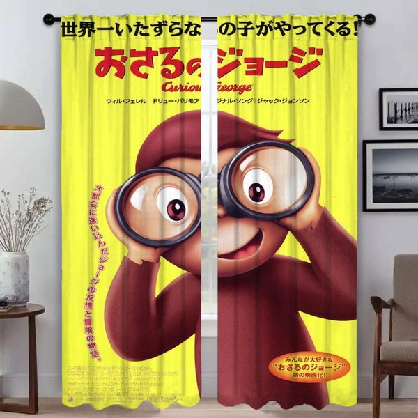 Ciekawy George ZasłOny Do Salonu ZasłOna Do Pokoju 2 Panele ZasłOny Do WnęTrza Domu Przegroda Dekoracja Halloween W60Xh90Cmx2Pcs-Cl-image