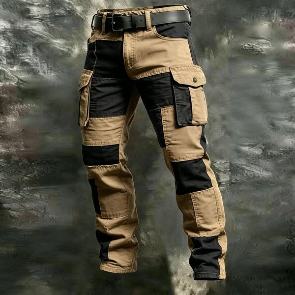 Pantalones Cargo Para Hombre Con MúLtiples Bolsillos Y DiseñO Color Block Para Senderismo Al Aire Libre Casual M Caqui-image