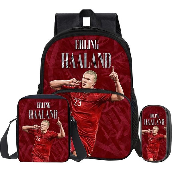 Haaland PiłKa NożNa Sport Uczeń Plecaki Plecak 3 Szt. Zestaw Z Przednią Kieszenią Plecak Torby Na Ramię Gwiazda PiłKi NożNej PióRnik-image