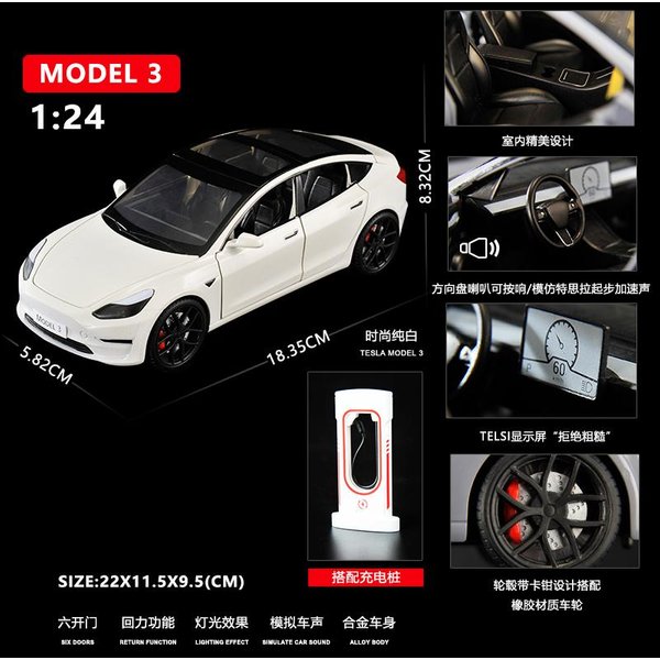 1:24 Model 3 Premium Elektryczny Sedan Metalowy Odlewany Model Samochodu Dekoracja Domu I Komputera Ornamenty Na Biurko Prezent ŚWiąTeczny White-image