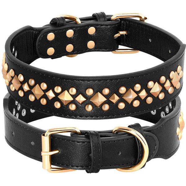 Fajne SkóRzane ObrożE Dla PsóW Z Kolcami Regulowane Pitbull Bulldog DużY Pies ObrożA Dla MałYch ŚRednich DużYch PsóW Bokser Labrador M Czarny-image