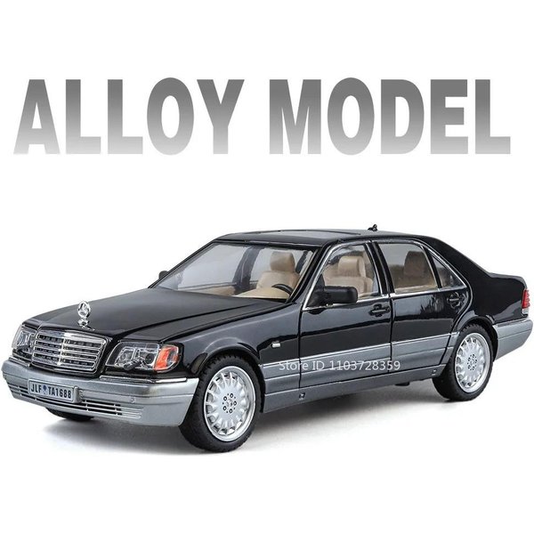 1:Skala 1:24 W140 300Sel 320Sel Model Samochodu Zabawka Stop Metal Diecast DźWięK ŚWiatłO Drzwi Otwierane Pull Back Amortyzacja Dla ChłOpcóW Prezenty Gray-image