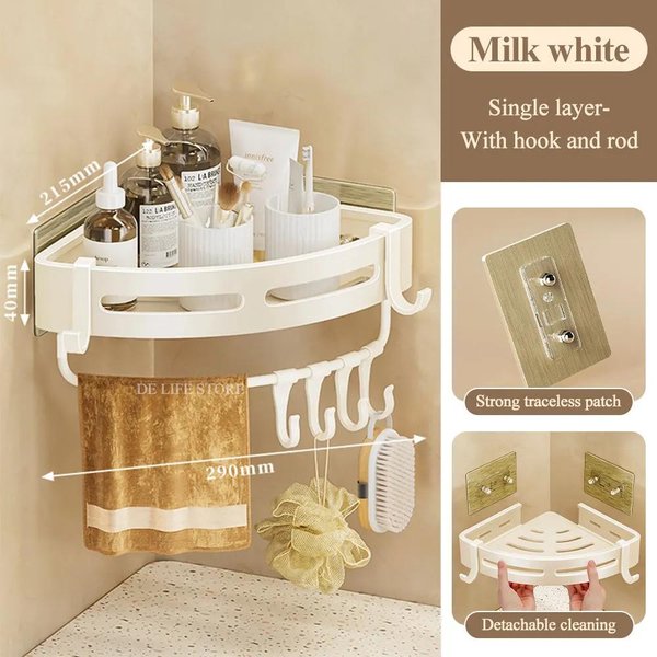 NarożNa PółKa Z Haczykiem Uchwyt Na RęCznik Montowana Na ŚCianie Organizer Do ŁAzienki Aluminiowy Uchwyt Na Szampon Akcesoria ŁAzienkowe BiałA SłUchawka Prysznicowa Beige-image