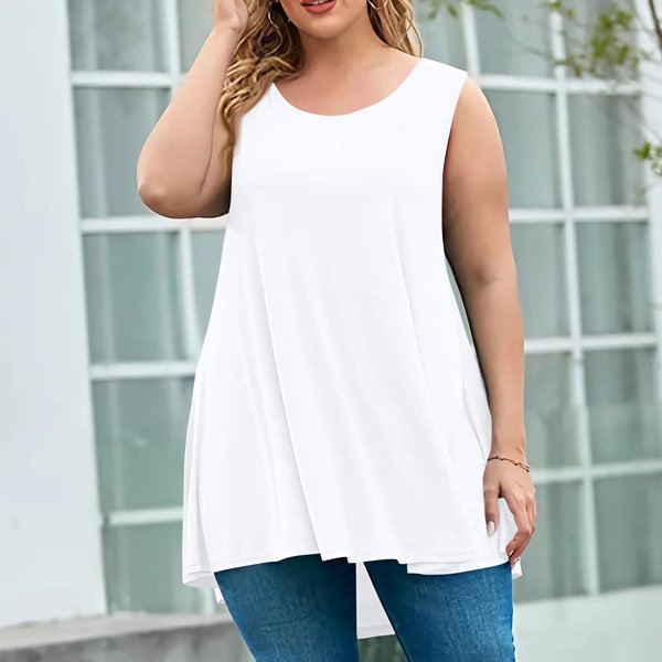 SuéTer Holgado Informal Sin Mangas Con Cuello Redondo Y Color Liso Para Mujer, Talla Grande, A La Moda Xxxl Blanco-image