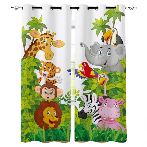 SłOdkie KreskóWki DinozauróW ZasłOny Do Dekoracji Okien ZasłOny Okienne Do Salonu Sypialnia Rolety PokóJ DziecięCy WystróJ Domu W60H60(Cm)X2Pcs&Grommet Top-image