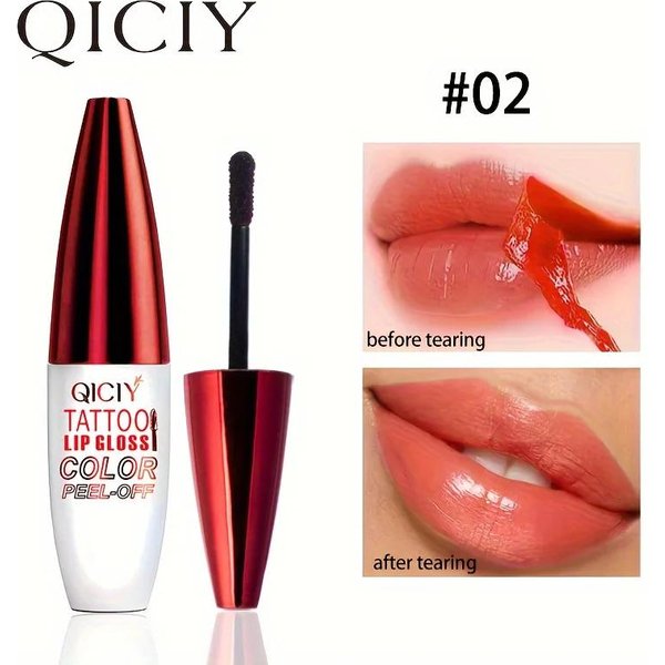LáPiz Labial LíQuido Hidratante De Larga DuracióN Qicy Tattoo Lip Gloss Peel-Off Con Base Antiadherente Resistente Al Agua Y Acabado Brillante.-image