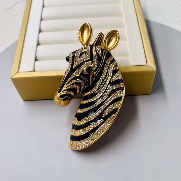 Mujeres NiñAs Estilo Palacio Cabeza De Caballo Cristal Esmalte Insignias Broche Vintage Retro Dama Cebra Goteo De Aceite Pin Accesorios Hebillas Brown-image