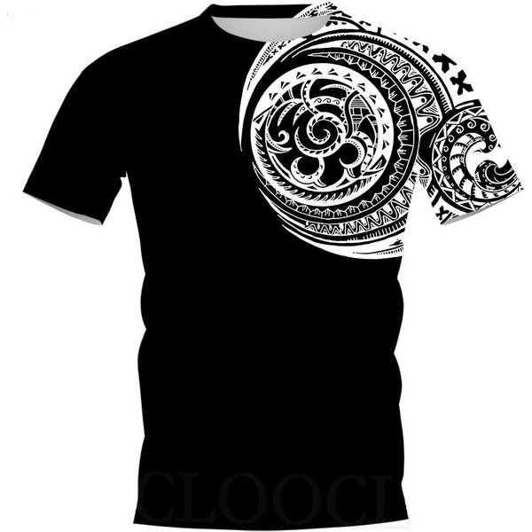 MęSki T-Shirt Z Nadrukiem W Stylu Vintage TatuażU, Modny Polinezyjski Styl, Nadruk 3D, Letni, Z KróTkim RęKawem, LuźNy, Streetwear, OddychająCy, MęSkie Topy XXS Gray-image